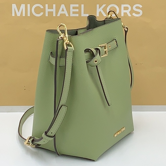 MICHAEL KORS EMILIA SMALL BUCKET BAG MESSENGER LIGHT SAGE COLOR - Picture 3 of 15